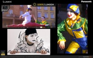 Reklama aparatu cyfrowego Panasonic Lumix FZ100 z naszymi artystami – Klaun Warszawa Mim
